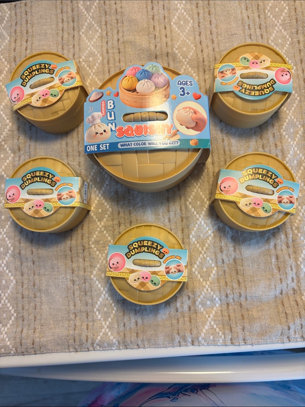 Squeezzy Dumplings Squishy Bun Toy Set - all solid color no glitter